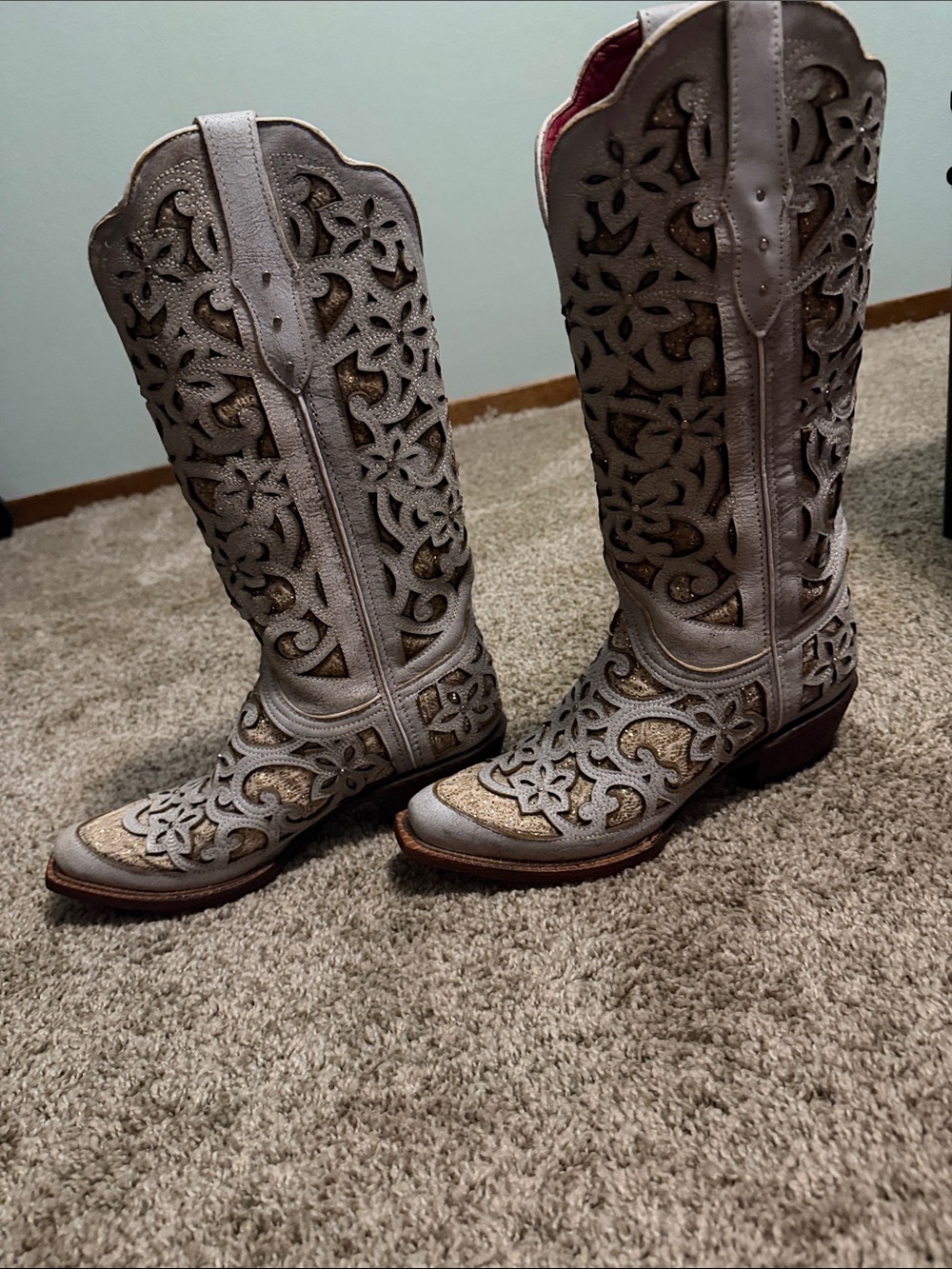 Women's Ferrini bliss white cowboy boots white distressed full grain leather - Picture 3 of 8